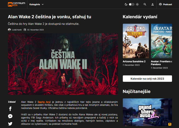 Stiahni si Hry na Windows Alan Wake 2 čeština v0.1