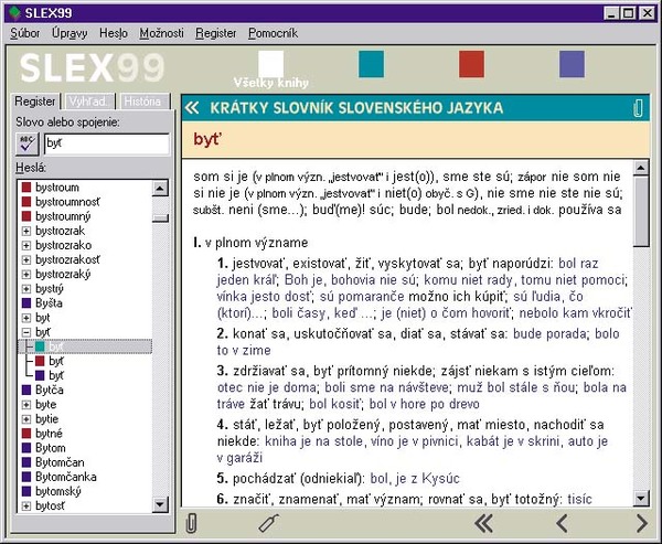 Stiahni si Programy Krátky slovník slovenského jazyka / Synonymický slovník slovenčiny / Pravidlá slovenského pravopisu / Forma SLEX99