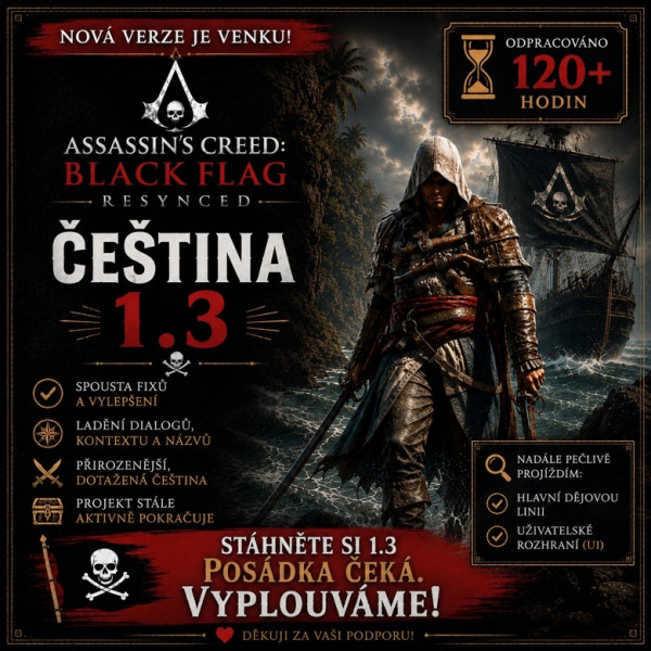 Stiahni si Hry na Windows Assassin's Creed: Black Flag Resynced čeština 1.3 od Squiee