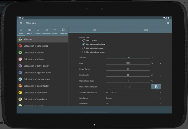 Stiahni si Mobil, PDA Electrical calculations Pro 11.0.4 Build 473 (CZ/SK)
